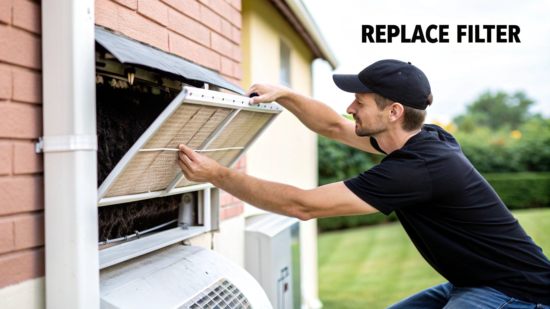 man replacing AC air filter