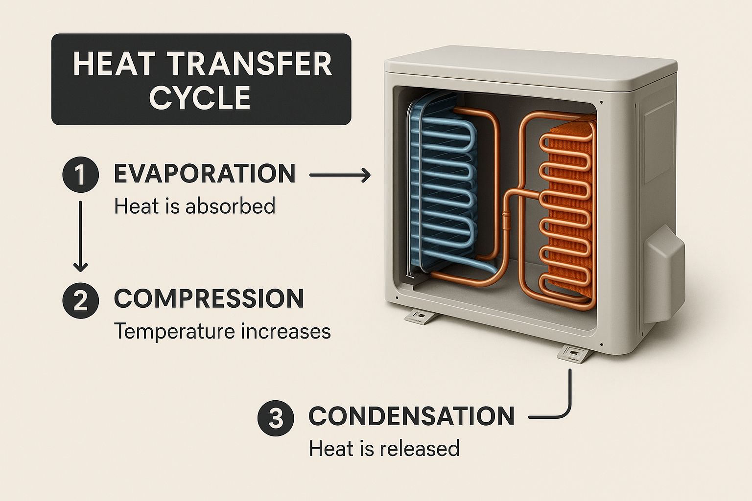 infographic breaks down the continuous cycle of heat transfer