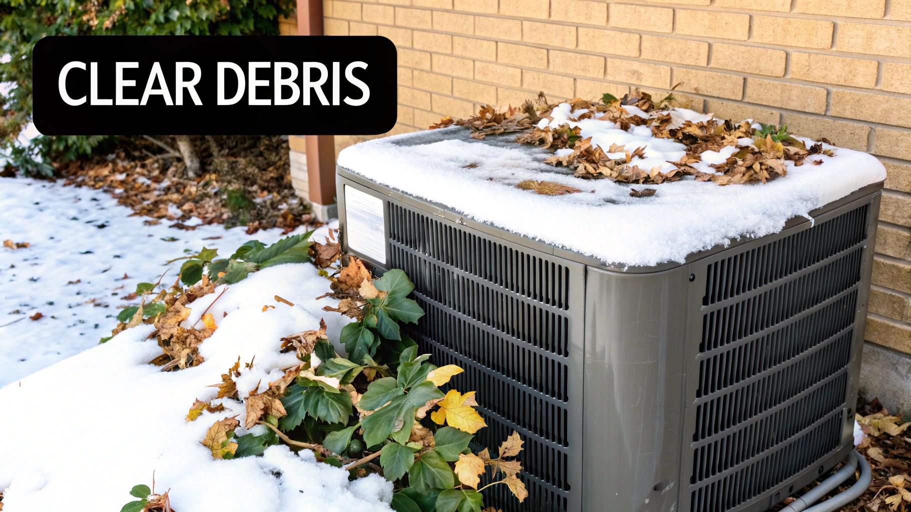 AC unit topped with debris
