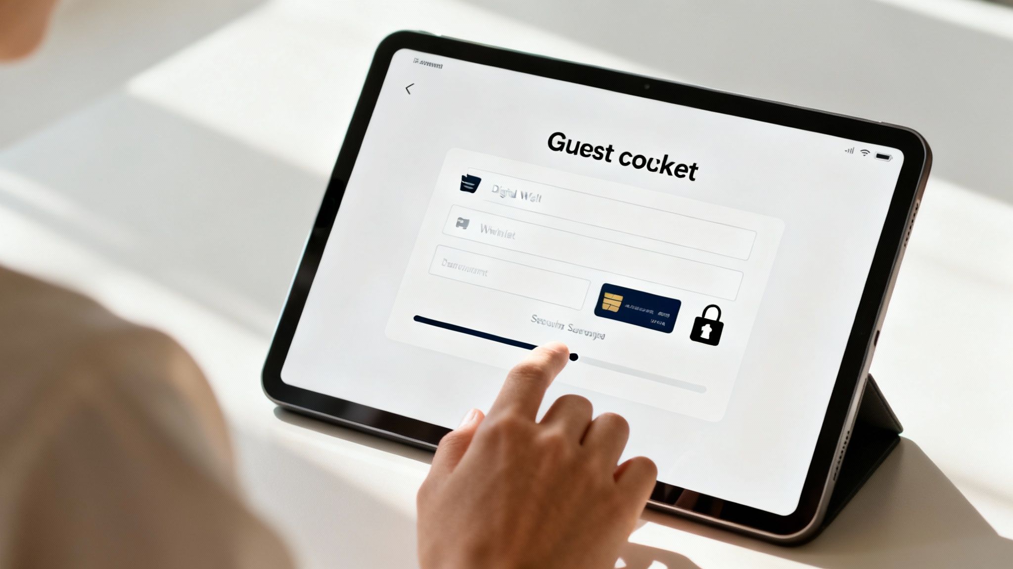 Woman smiling while completing an online purchase on her laptop