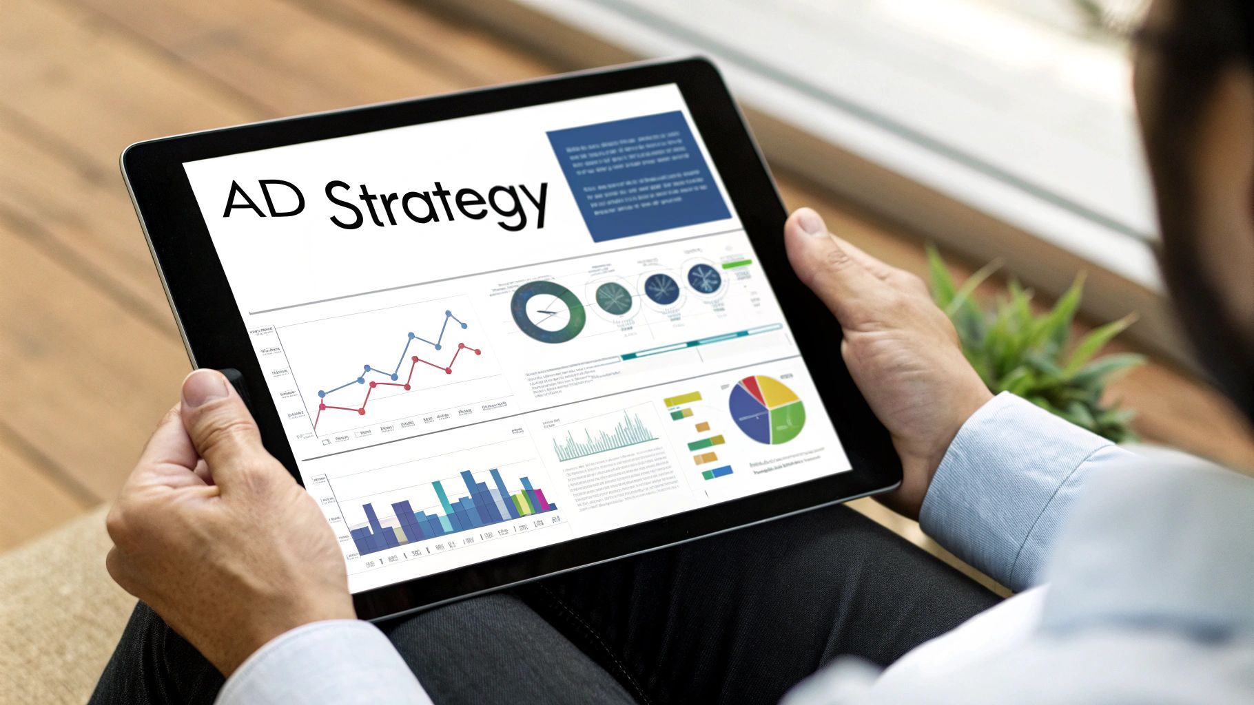 A laptop screen showing the Amazon advertising campaign manager with charts and data.