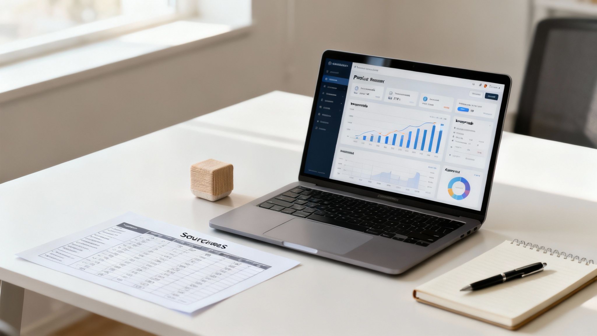 A person sketching product ideas and market research notes in a notebook