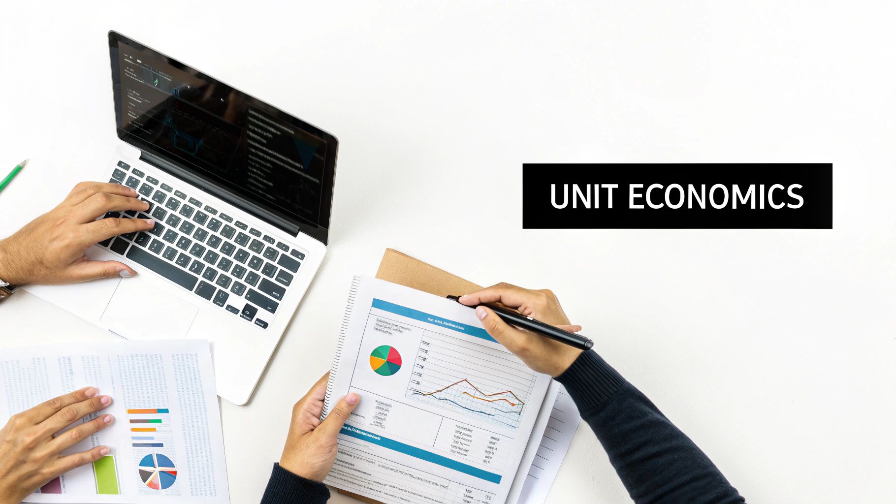 A person at a desk analyzing charts and data on a laptop, representing business planning.