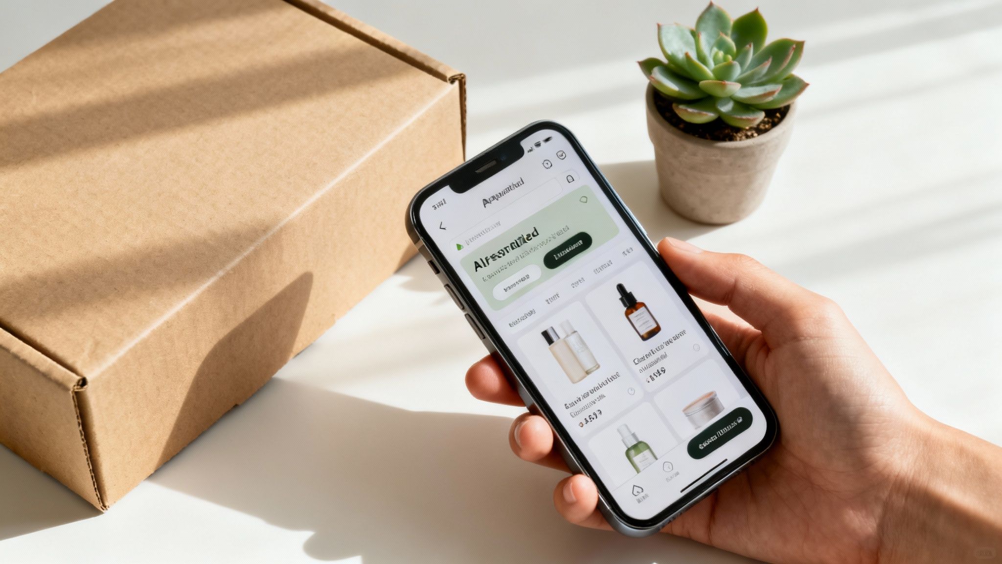 A futuristic retail environment with holographic displays and shoppers interacting with AI assistants