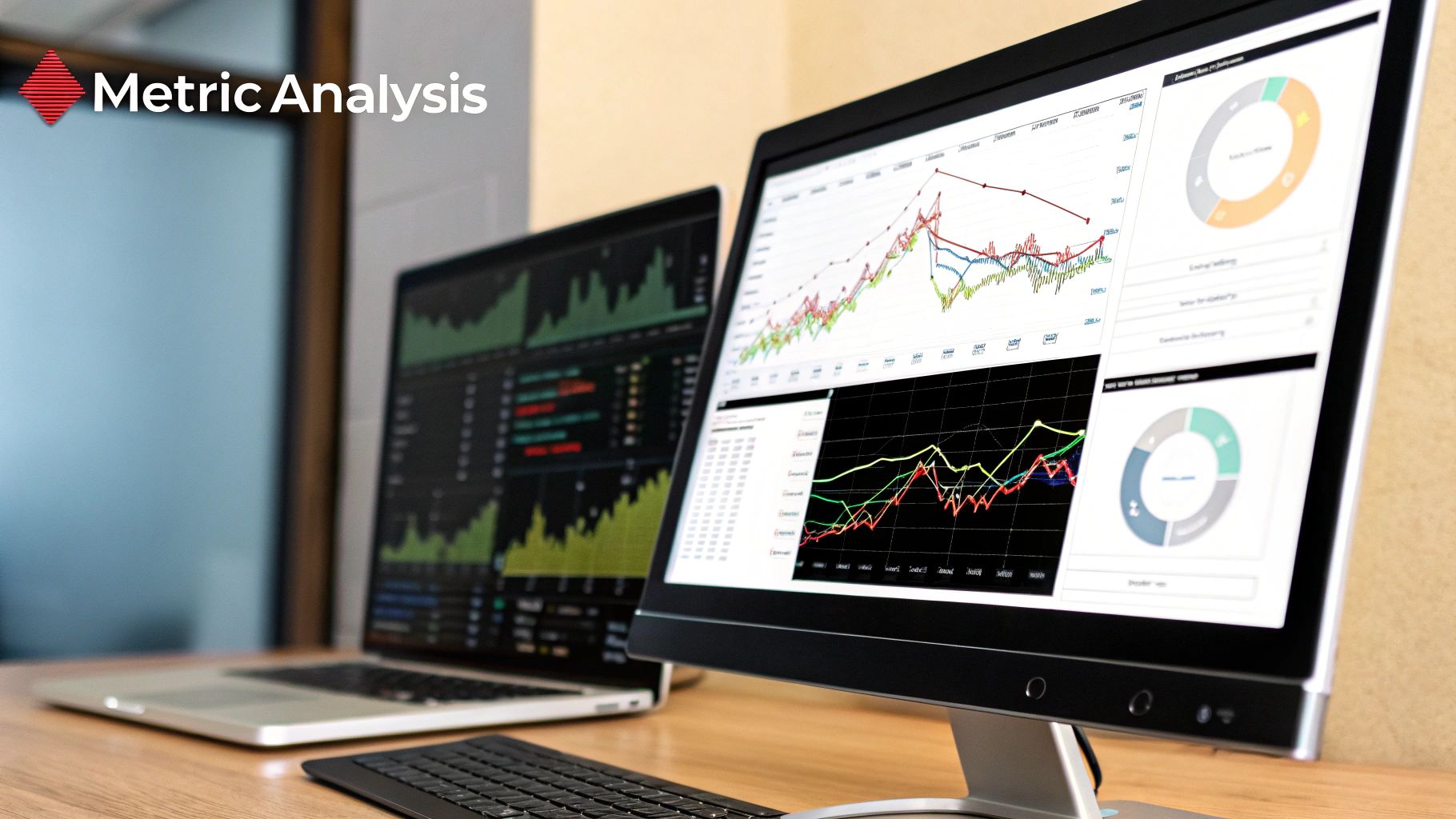 A close-up of a digital dashboard showing various sales metrics and charts, illustrating the complexity of Amazon sales data.