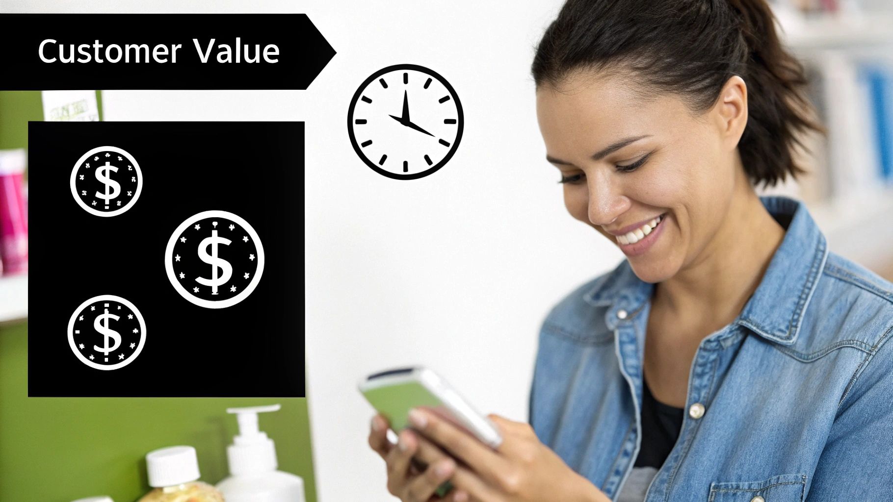 A person holding a product while another person looks on with appreciation, symbolizing customer value.