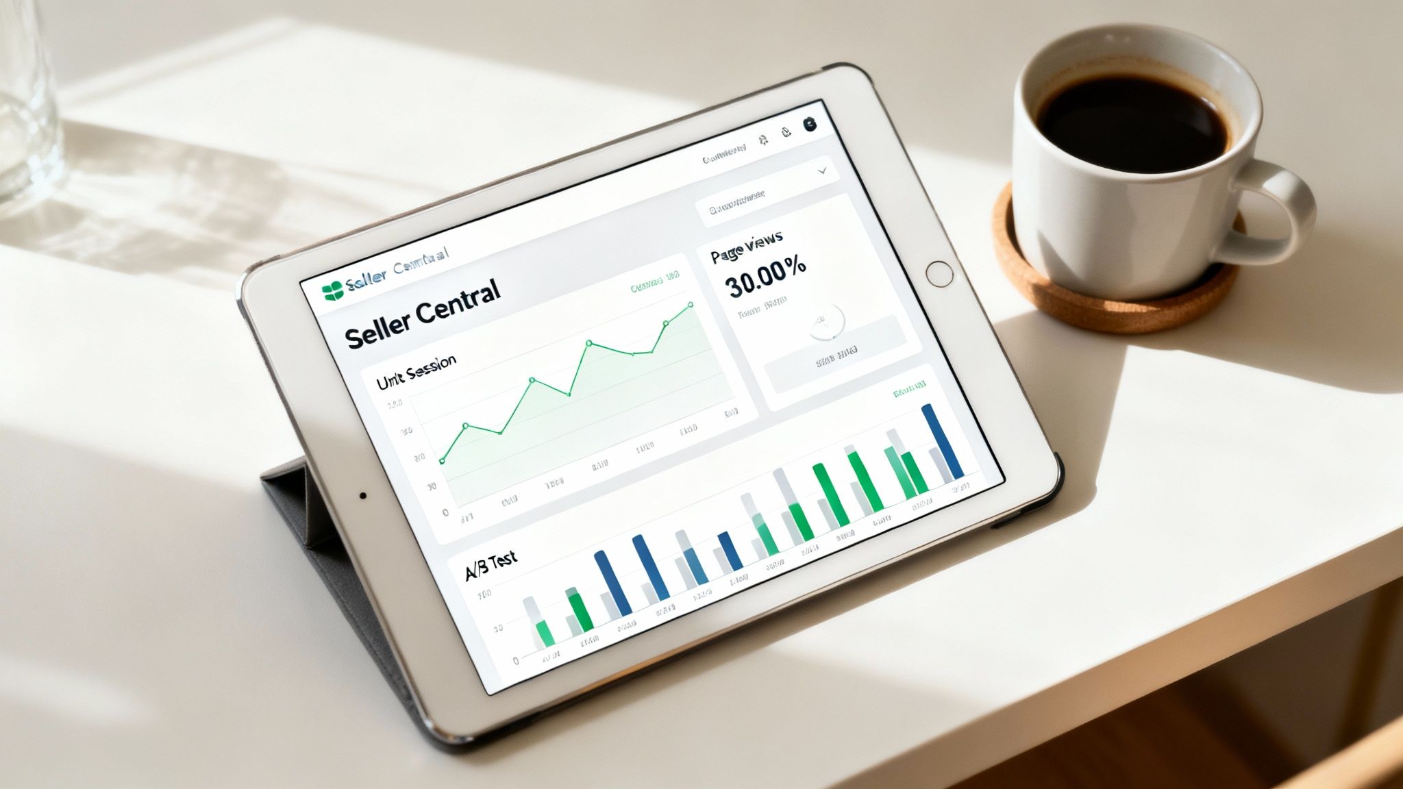 A dashboard showing Amazon Seller Central analytics