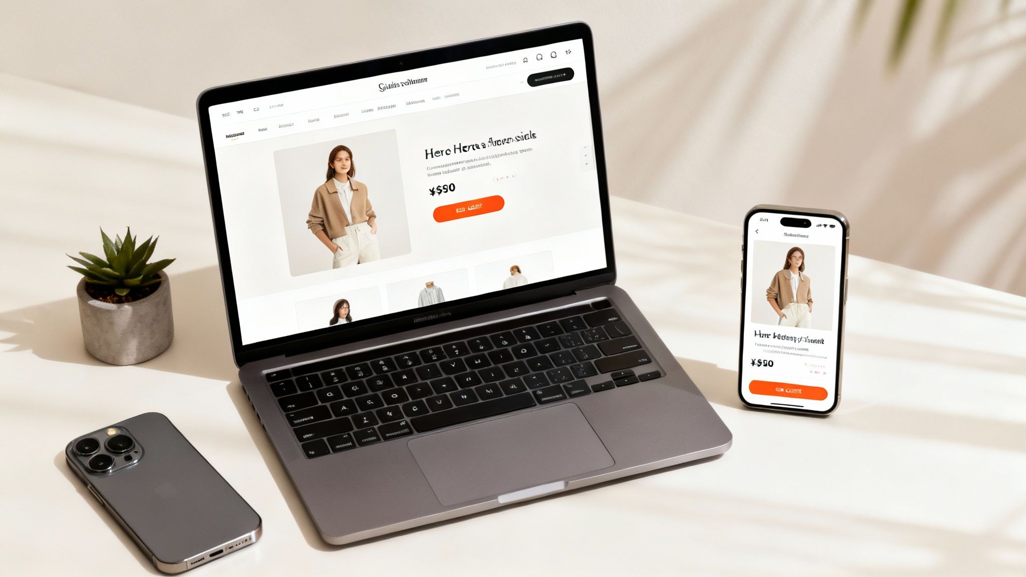 A person working on a laptop with marketing icons floating around them, representing a launch strategy.