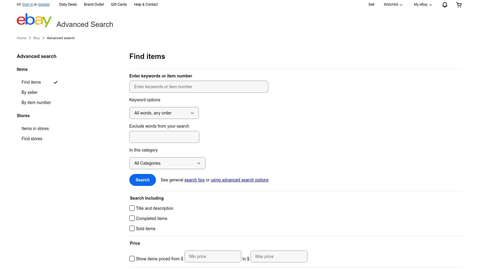 eBay Advanced Search – Sold/Completed Listings