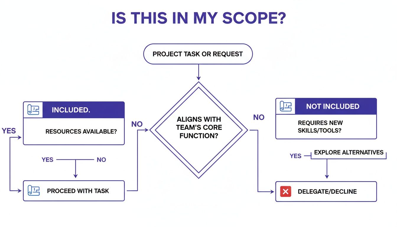 A flowchart illustrating a decision process for determining if a project task is in scope.
