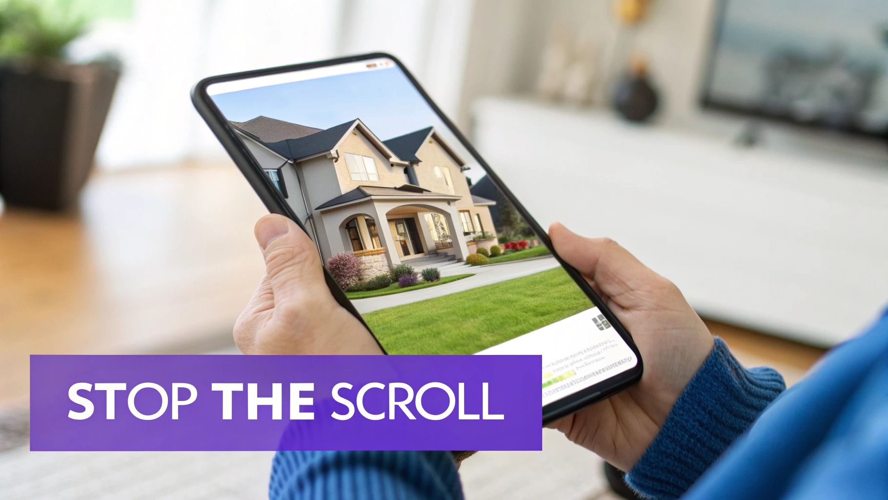 A bright, professionally edited real estate photo showing a modern living room