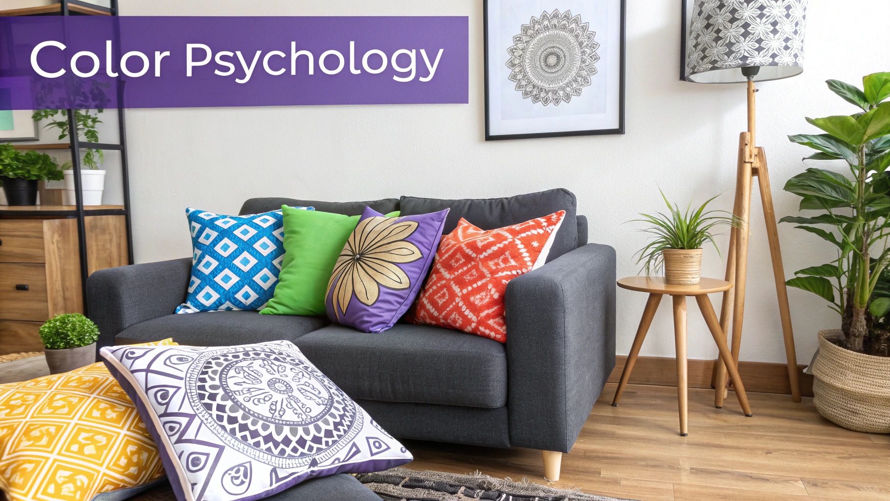 A cozy living room with a fireplace and warm-toned decor, illustrating home design color principles.