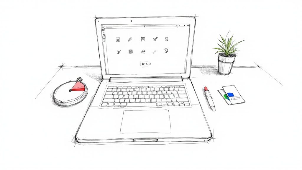 A designer using a tablet to create a custom icon, representing the ease of use of an icon generator.