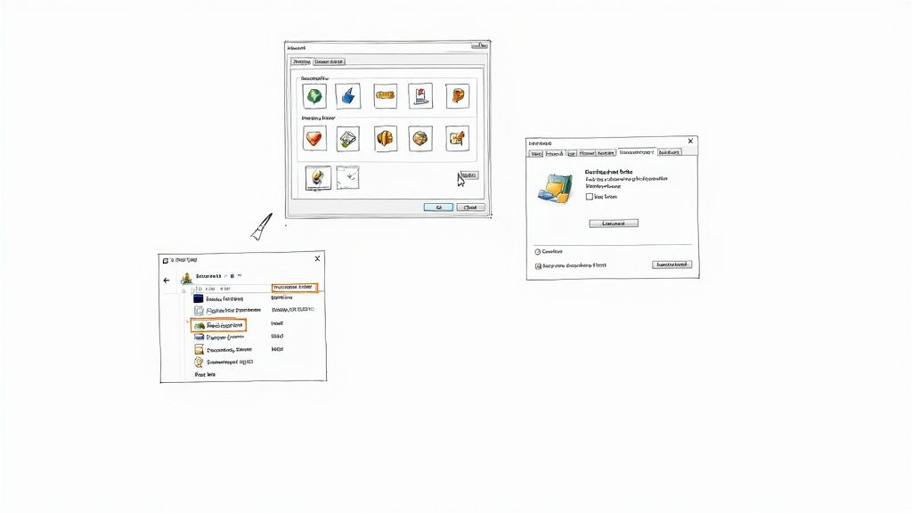 A screenshot showing the Windows File Explorer with a folder's 'Properties' window open, highlighting the 'Customize' tab and 'Change Icon' button.