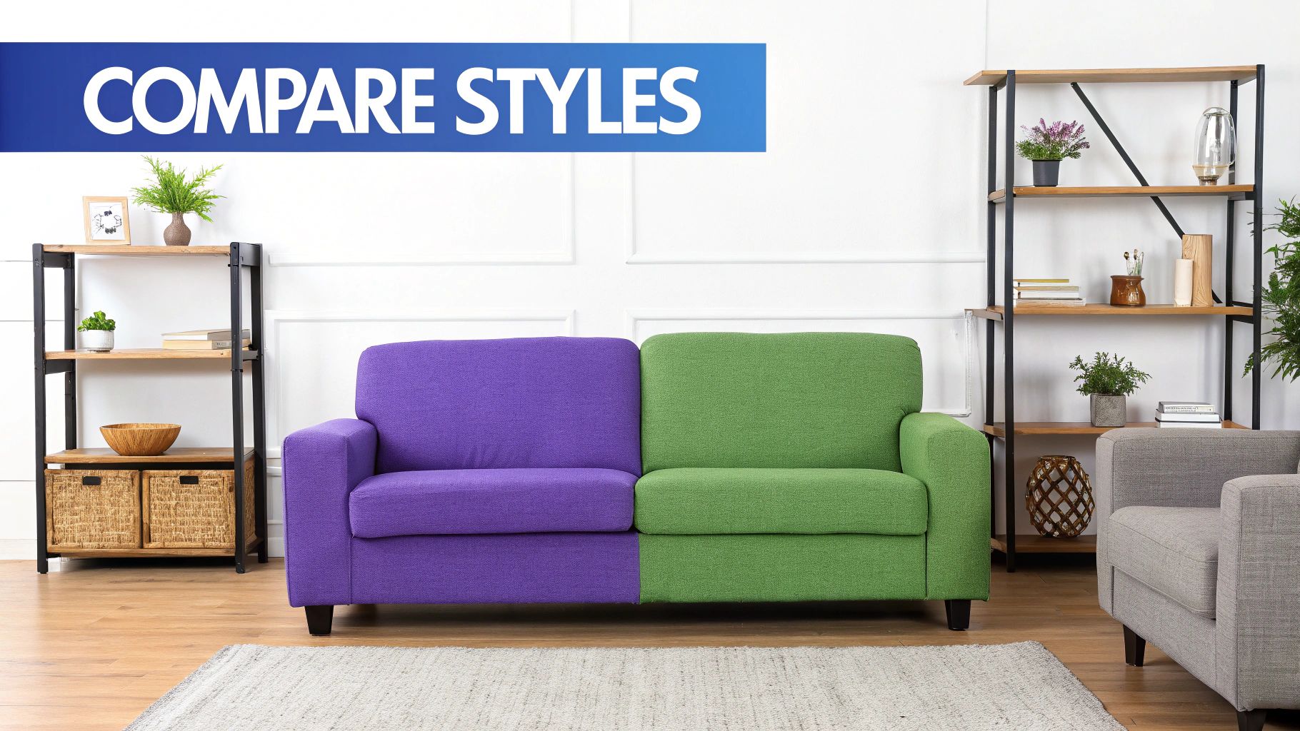 A hyper-realistic AI-generated image showing a Pottery Barn sofa in a modern living room, demonstrating style experimentation.