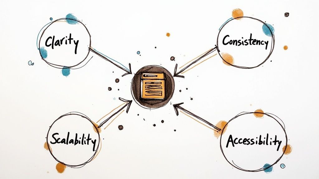 A designer's hand using a stylus to draw a simple icon on a digital tablet, symbolizing the design process.