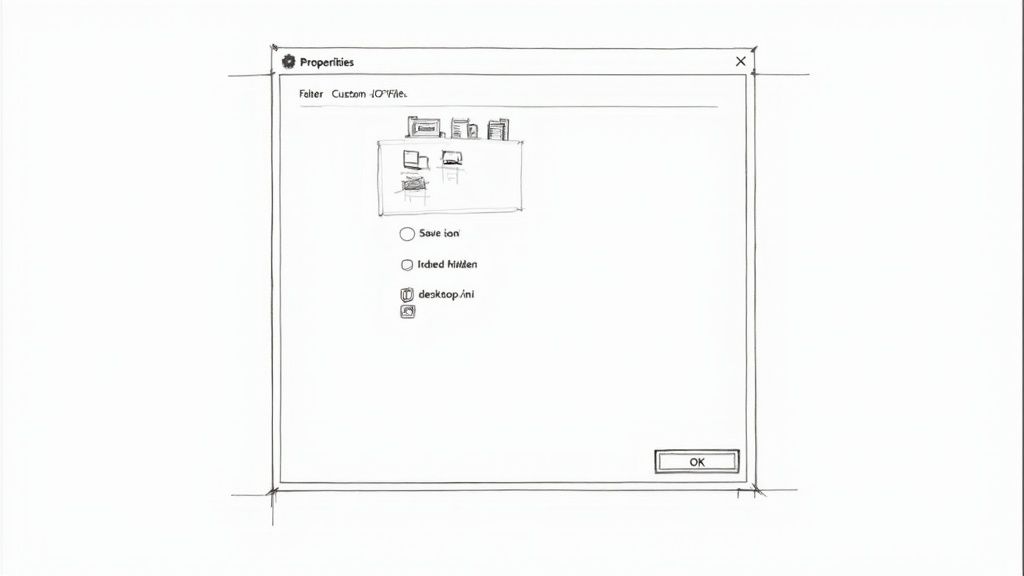 A screenshot of the Windows File Explorer showing a folder's properties window, with the 'Customize' tab and 'Change Icon' button highlighted.