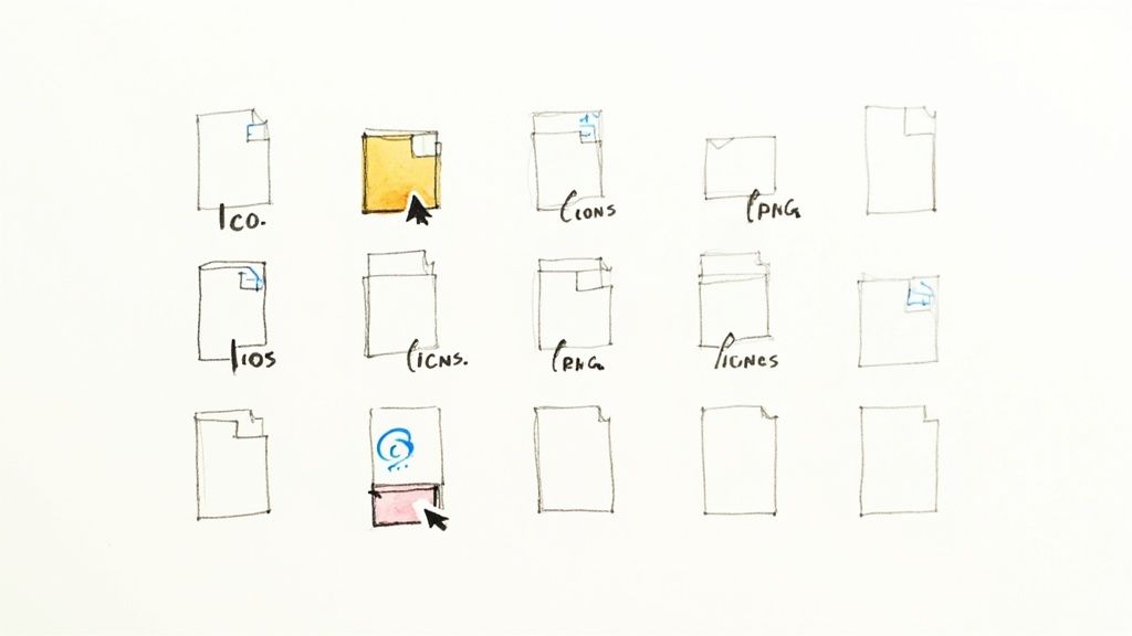 A collection of colorful and creative folder icons displayed on a screen.