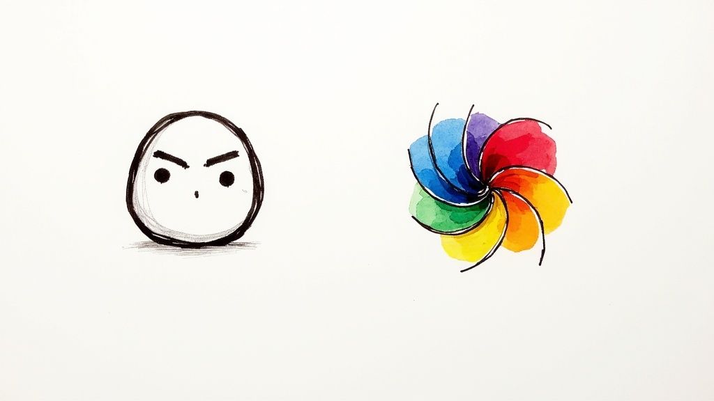 A split-screen view showing an icon being exported in different file formats like SVG and PNG.