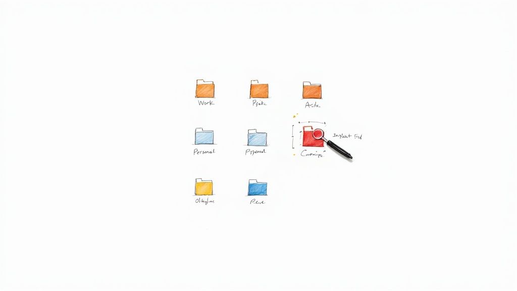 Abstract image showing colorful, customized folder icons on a clean desktop background, symbolizing organization and creativity.