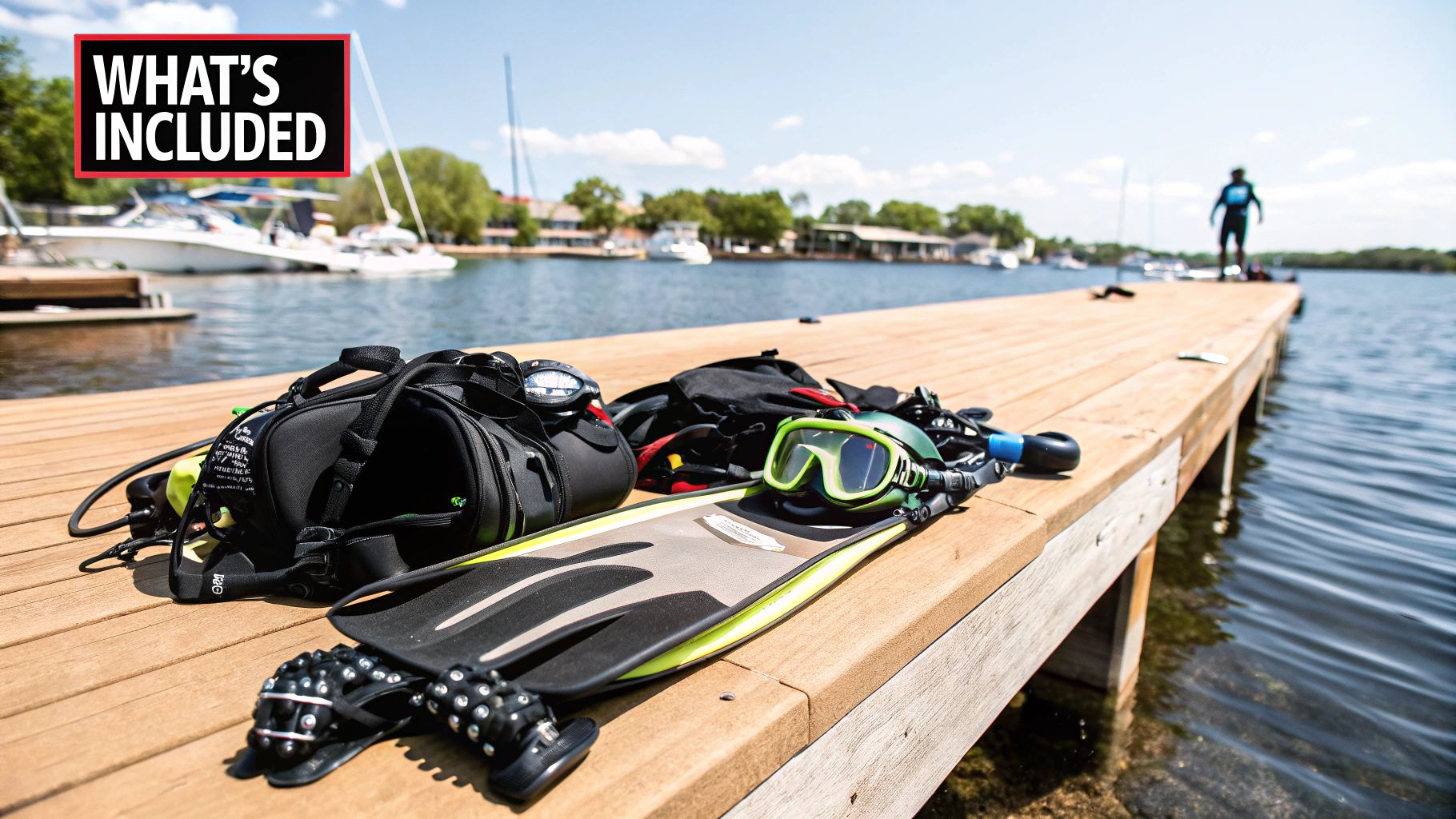 A scuba diver getting ready with all the essential gear before a dive in Tarkarli.