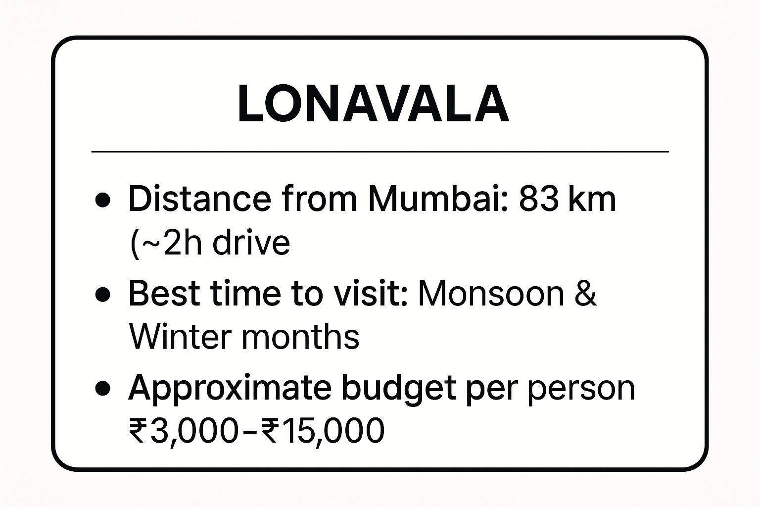 Infographic showing key data about Lonavala