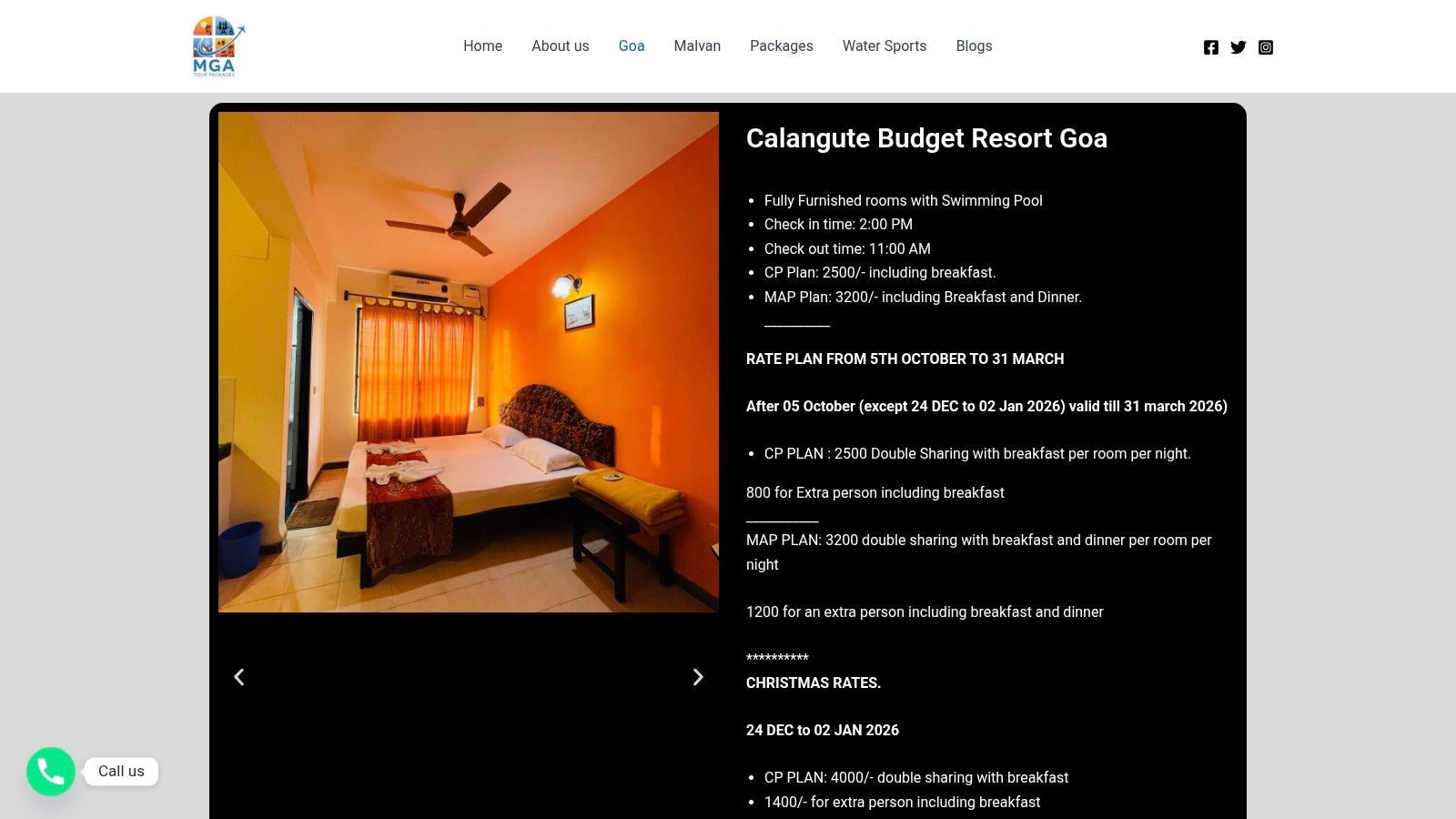 A collage of images showcasing various resorts and activities available in Goa through MGA Tour Packages, highlighting family-friendly scenes and beautiful beaches.