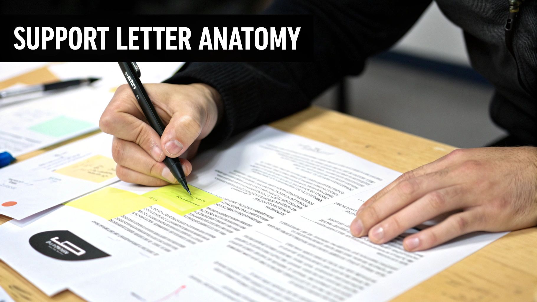 A person carefully drafting a letter at a well-lit desk, showing attention to detail.