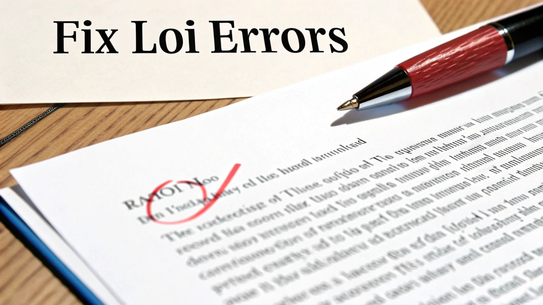 Red pen on document with error corrections marked, illustrating professional letter editing and proofreading process