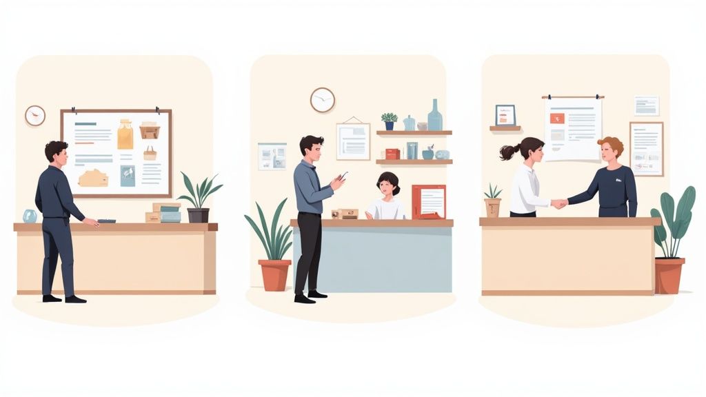 People collaborating in a modern office setting, illustrating real-world operations management.