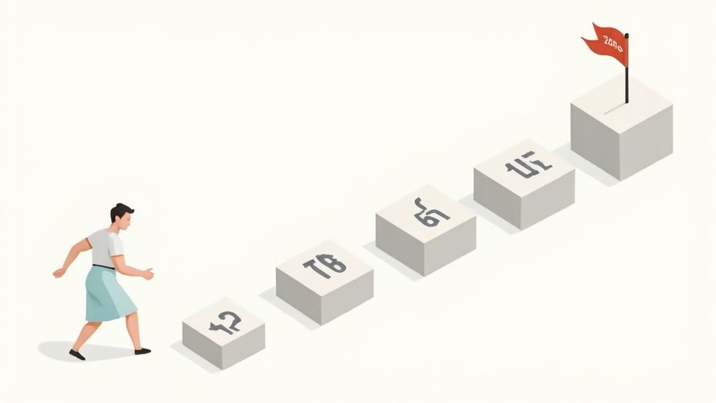 A visual roadmap with icons representing stages like discovery, planning, pilot, and scaling.