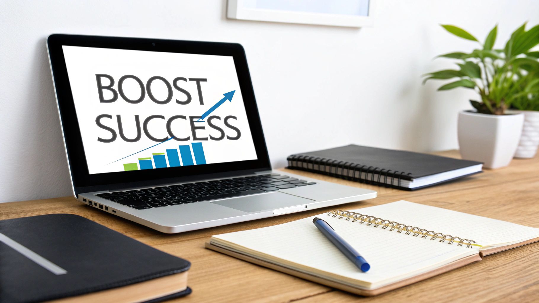 A chart showing an upward-trending arrow, symbolizing an increased success rate.