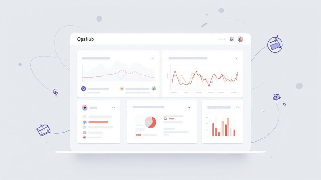 A centralized dashboard on a tablet showing various operational metrics and workflows.