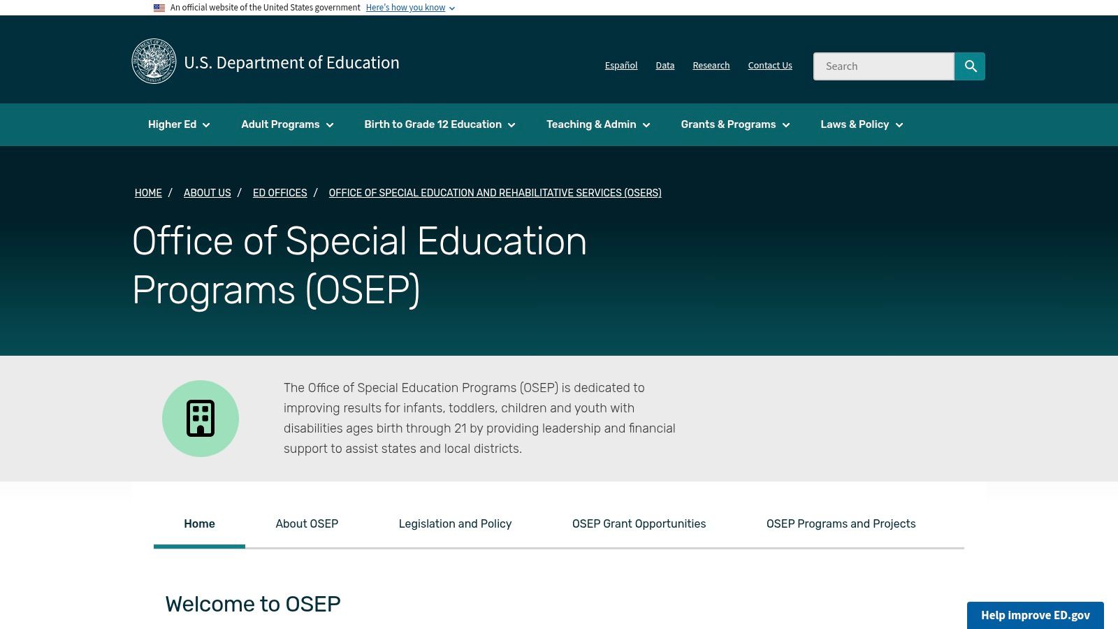 U.S. Department of Education – Special Education Grants to States