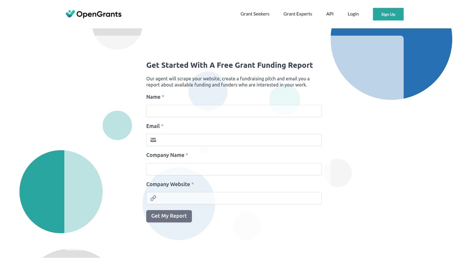 OpenGrants platform interface showing grant search results