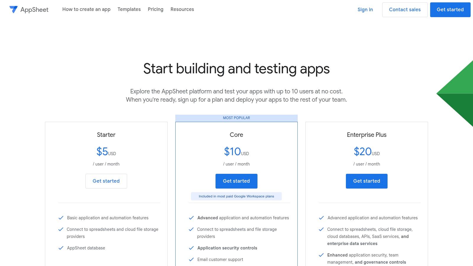 Google AppSheet (no‑code apps for Google Workspace)