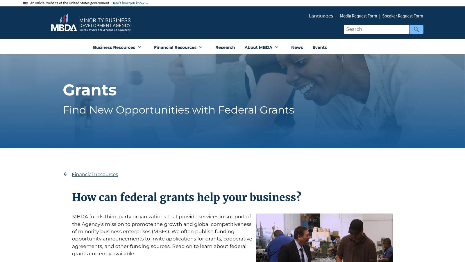 Minority Business Development Agency (MBDA) – Grants
