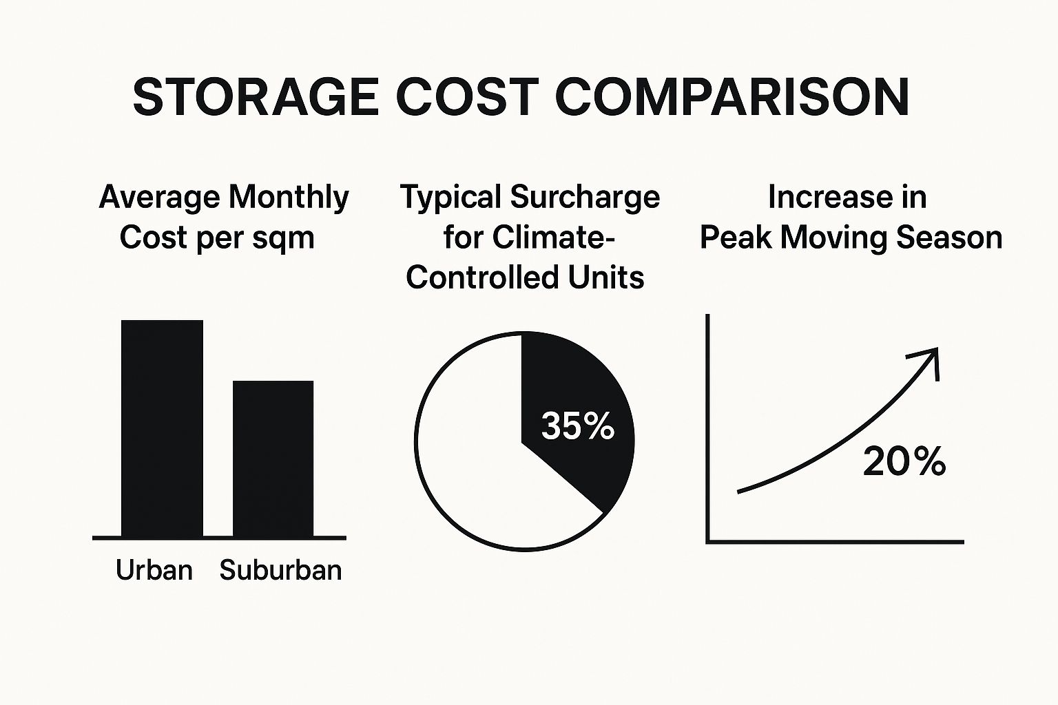 Infographic comparing storage unit costs based on location, climate control, and seasonality.