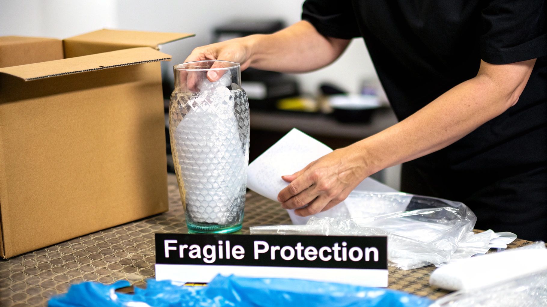 Fragile items wrapped in protective materials