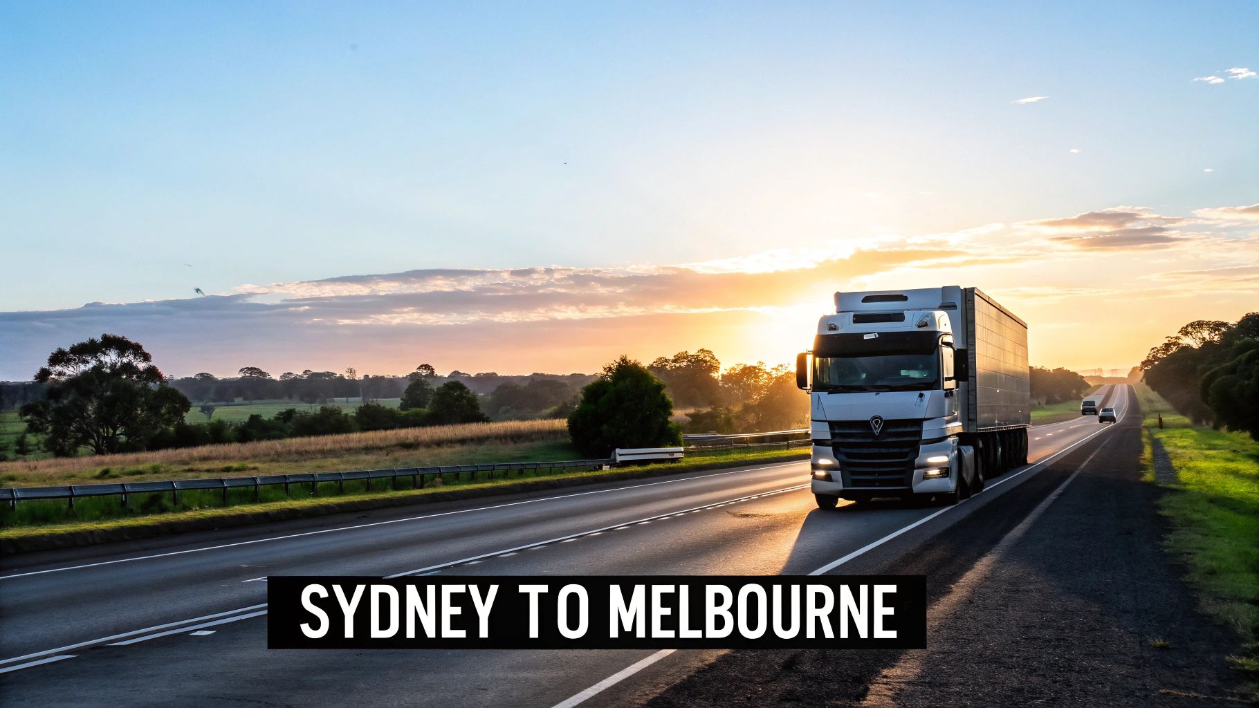 A moving-truck on a highway between Sydney and Melbourne, signifying an interstate move.