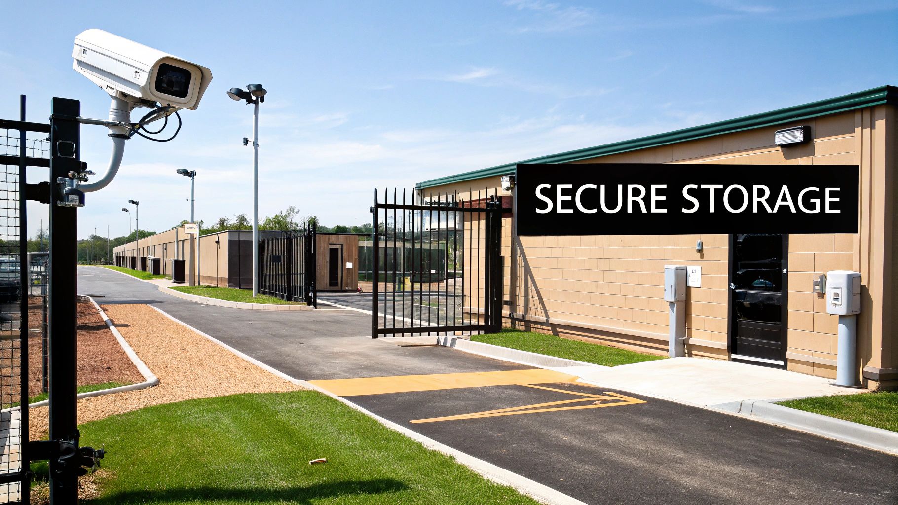 A secure storage facility with bright lighting and clean corridors.