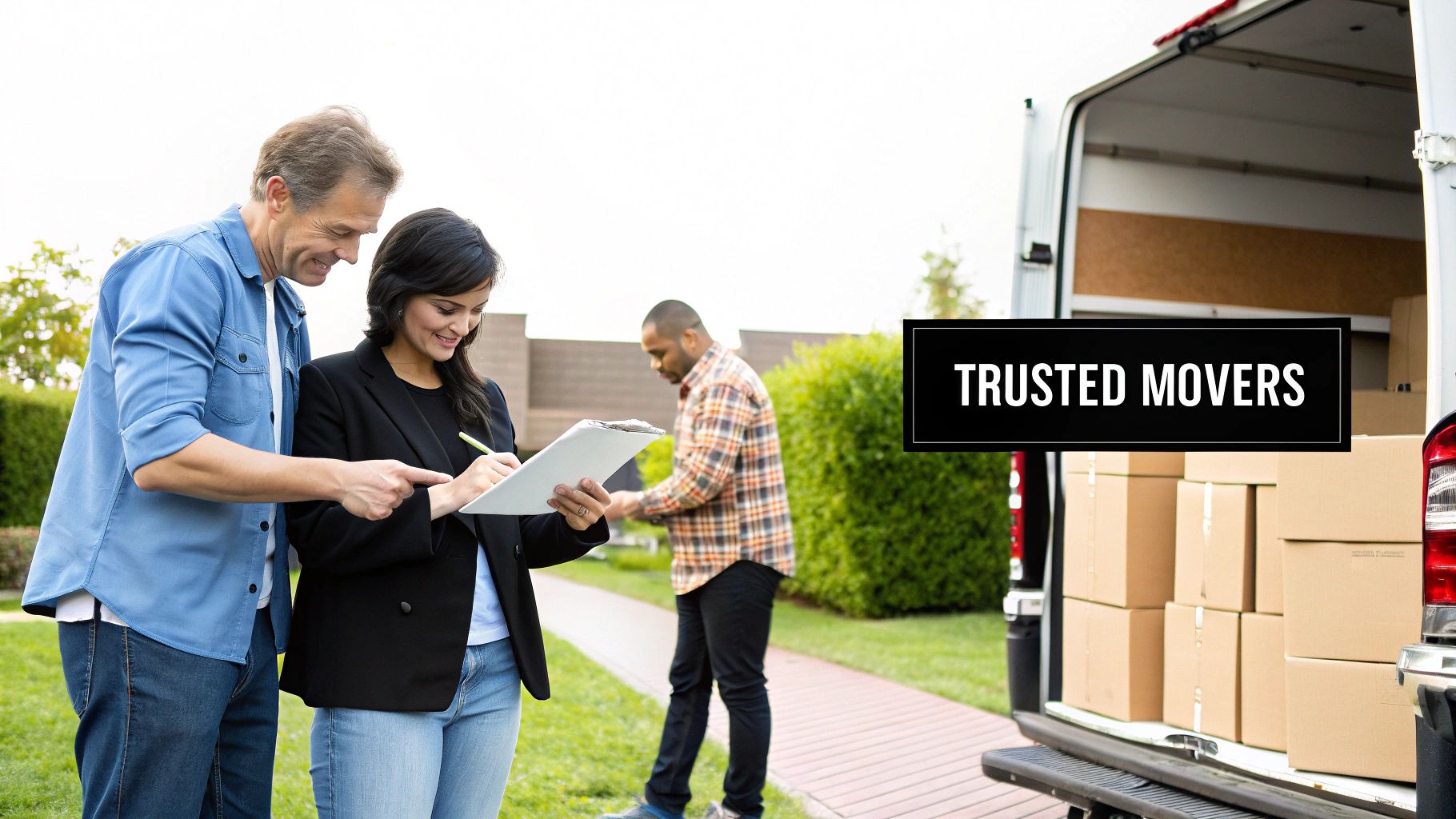 Several large furniture items carefully wrapped in protective plastic and moving blankets.