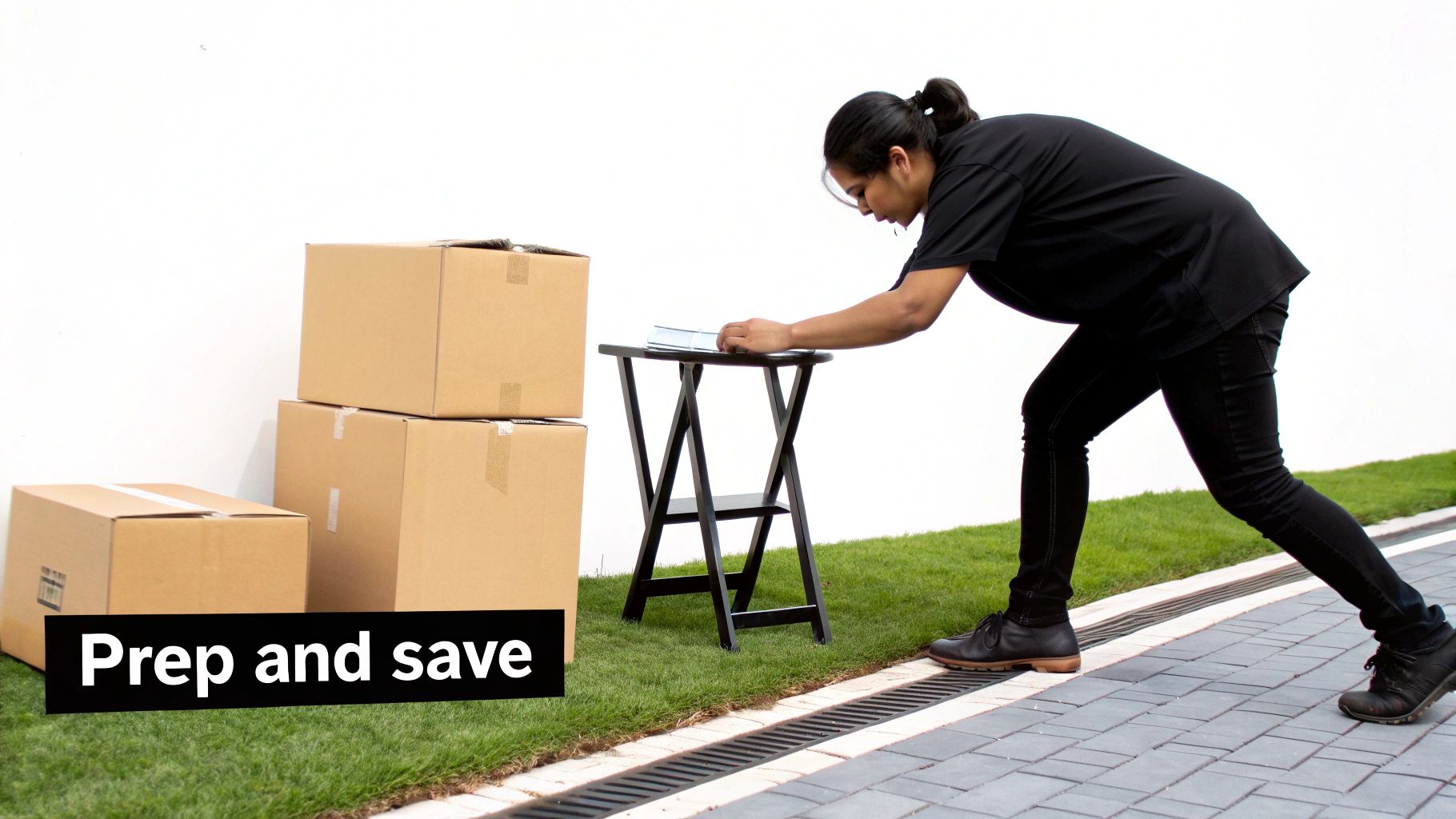 Person wrapping furniture with plastic wrap to prepare for a move.