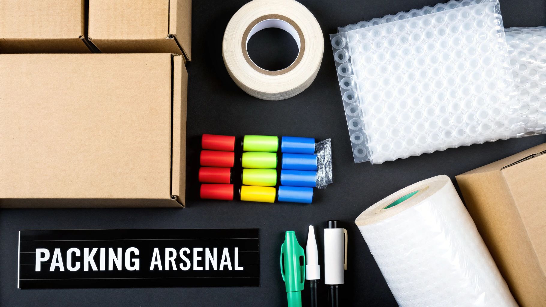A well-organised living room with stacked and labelled moving boxes, ready for transport.