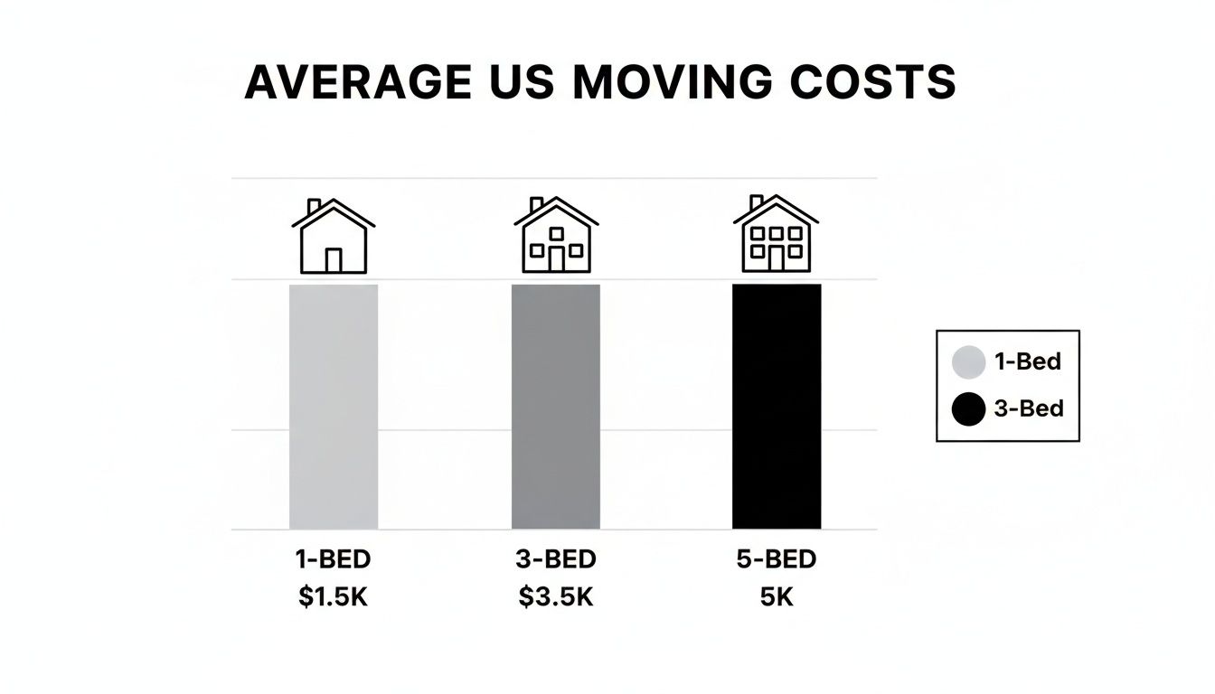A bar chart illustrating average US moving costs for 1-bedroom, 3-bedroom, and 5-bedroom homes.