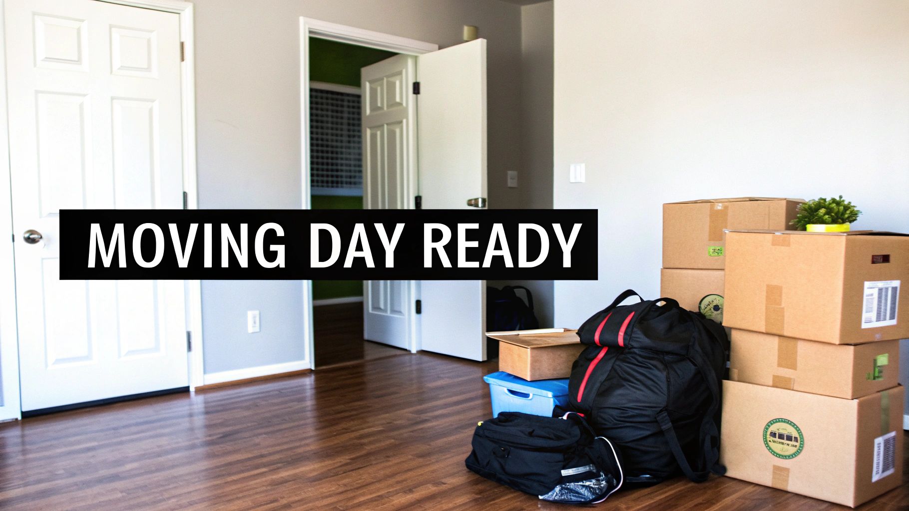 Stacks of packed moving boxes in a room