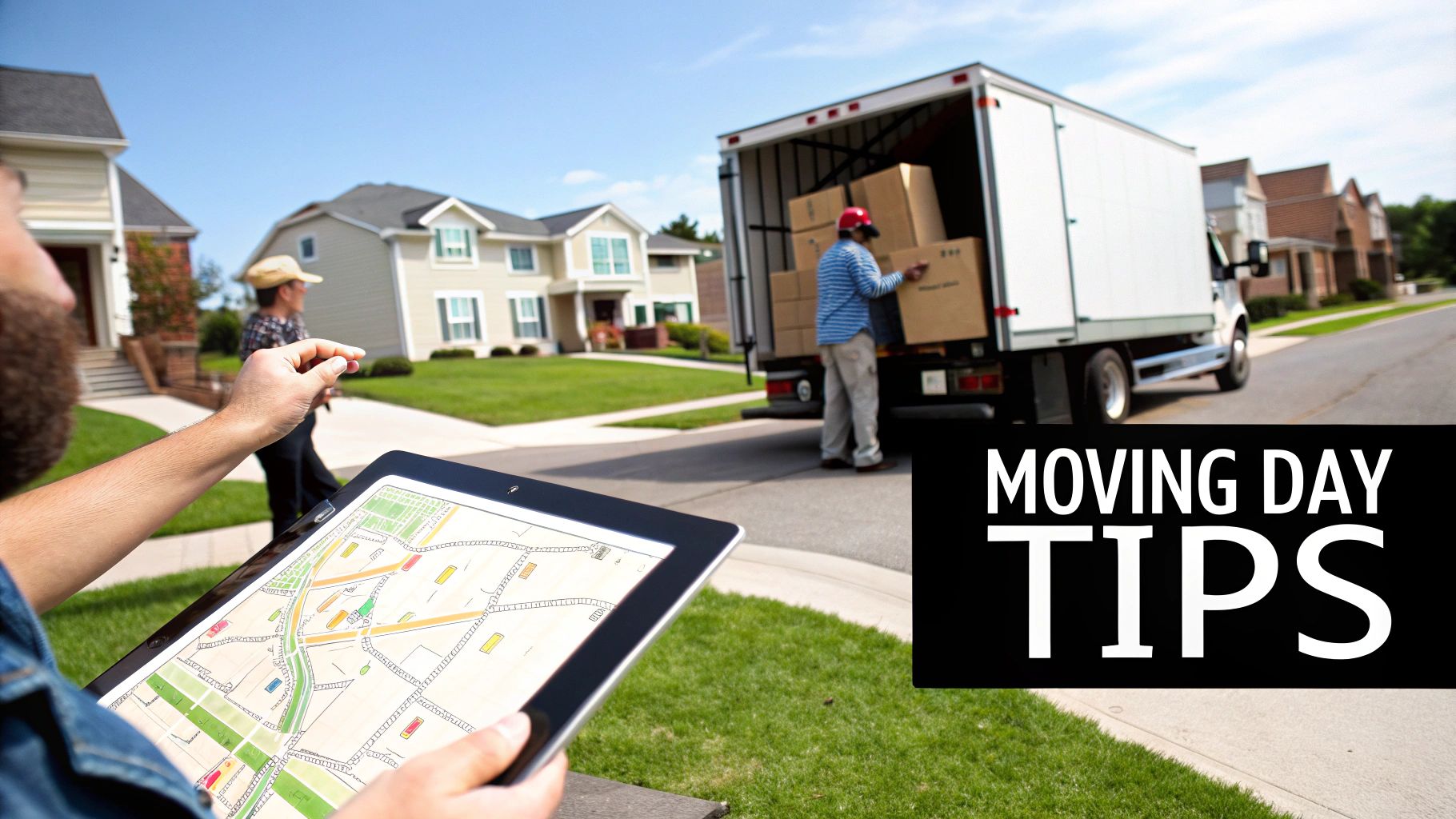 A professional removalist carefully loads boxes into a large moving truck, illustrating moving day logistics.