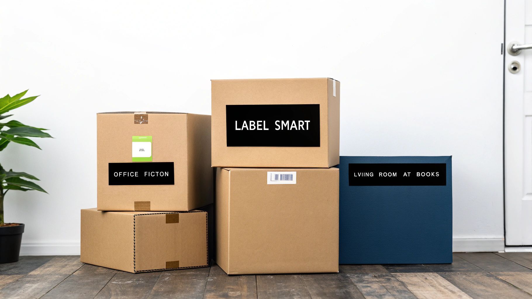 A person using a thick black marker to label a packed cardboard box.