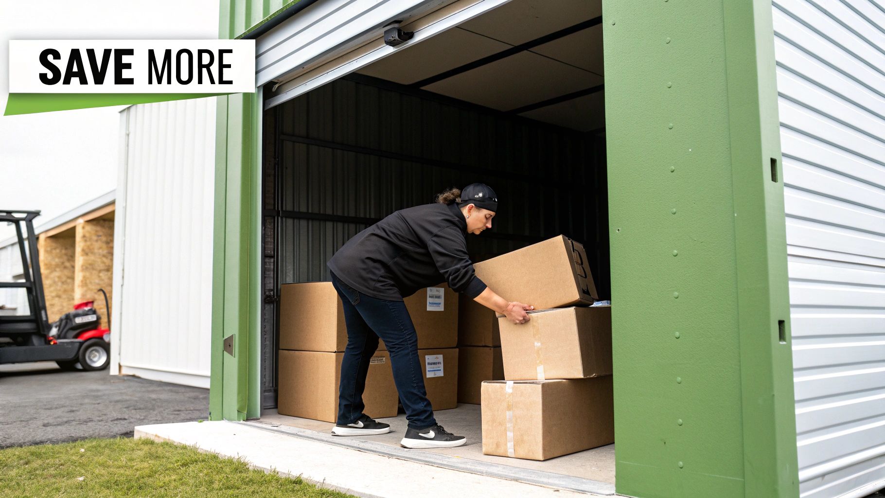 People organising boxes in a modern, clean storage facility.