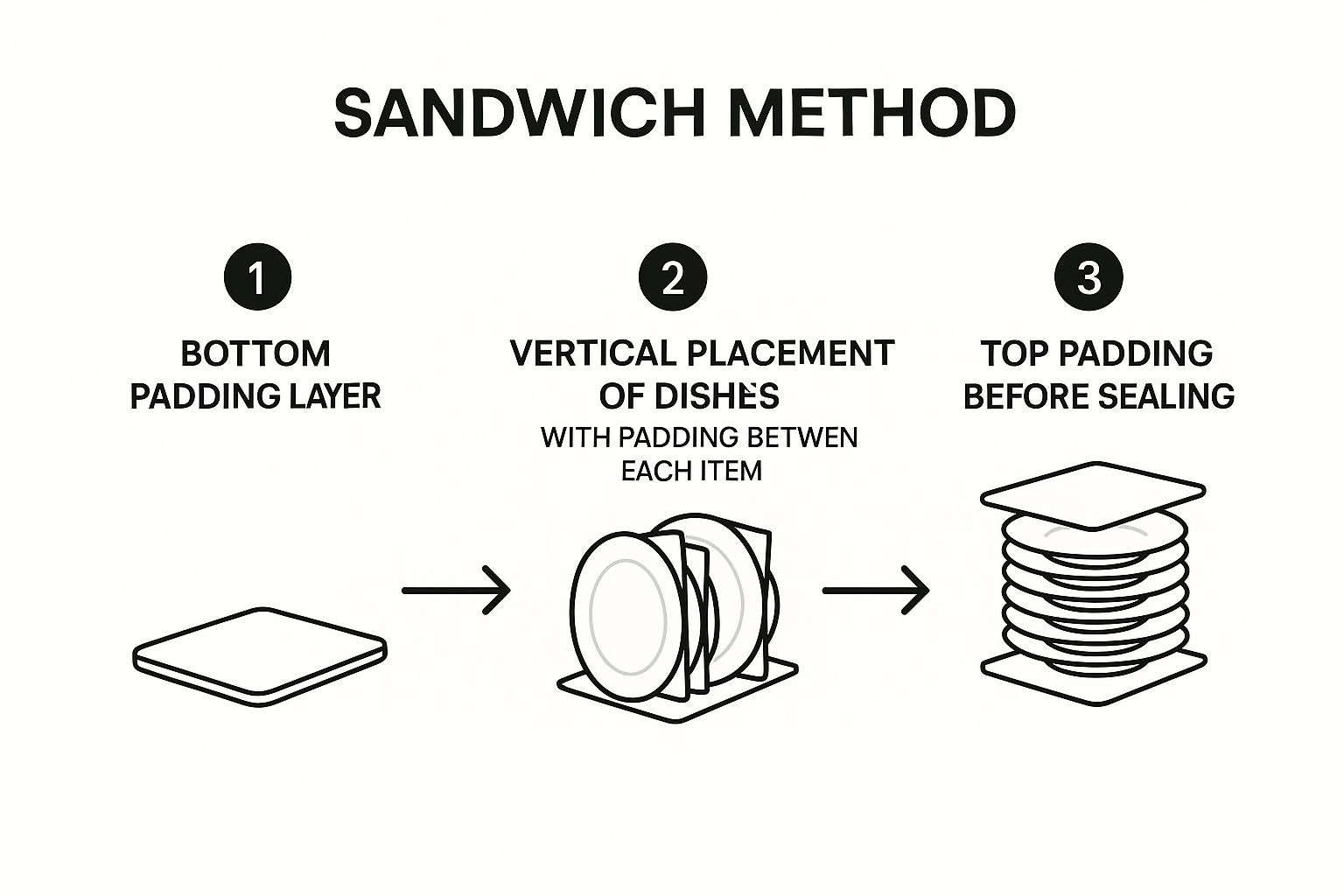 Infographic showing key data about The Sandwich Method for Dishes and Fragiles
